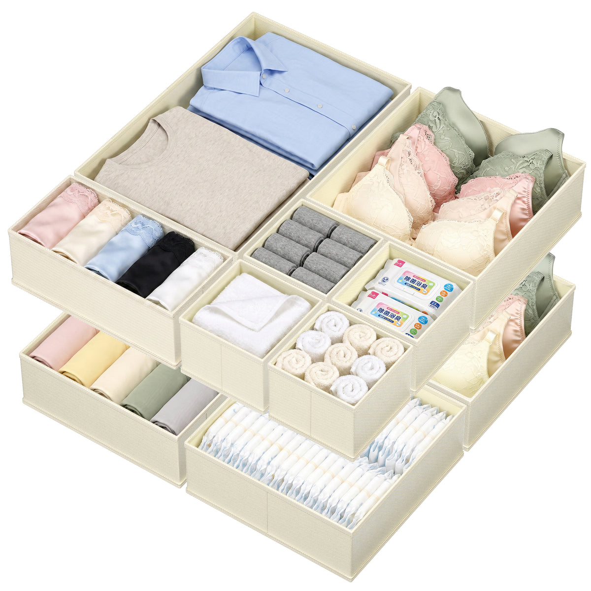 Drawer Organizer for Clothes, Nursery Drawer Divider, 10 Pack, Beige