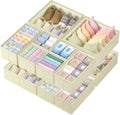 Drawer Organizer Bins Clothes for Underwear,Socks,Ties,12 Pack,Beige Foldable Closet Organizers and Storage,Fabric Drawers Dividers,Washable 3 Sizes for Dresser,Bedroom,Desk,Nursery