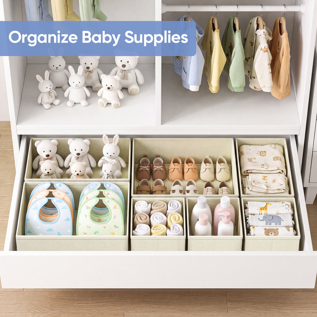 Drawer Organizer for Clothes, Nursery Drawer Divider, 10 Pack, Beige