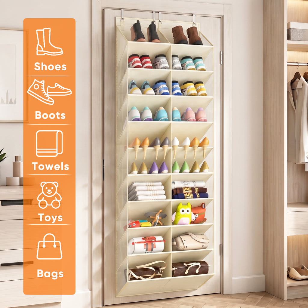 Over the Door Shoe Organizer, 20-30 Pairs Shoe Storage, 10-Tier, Beige