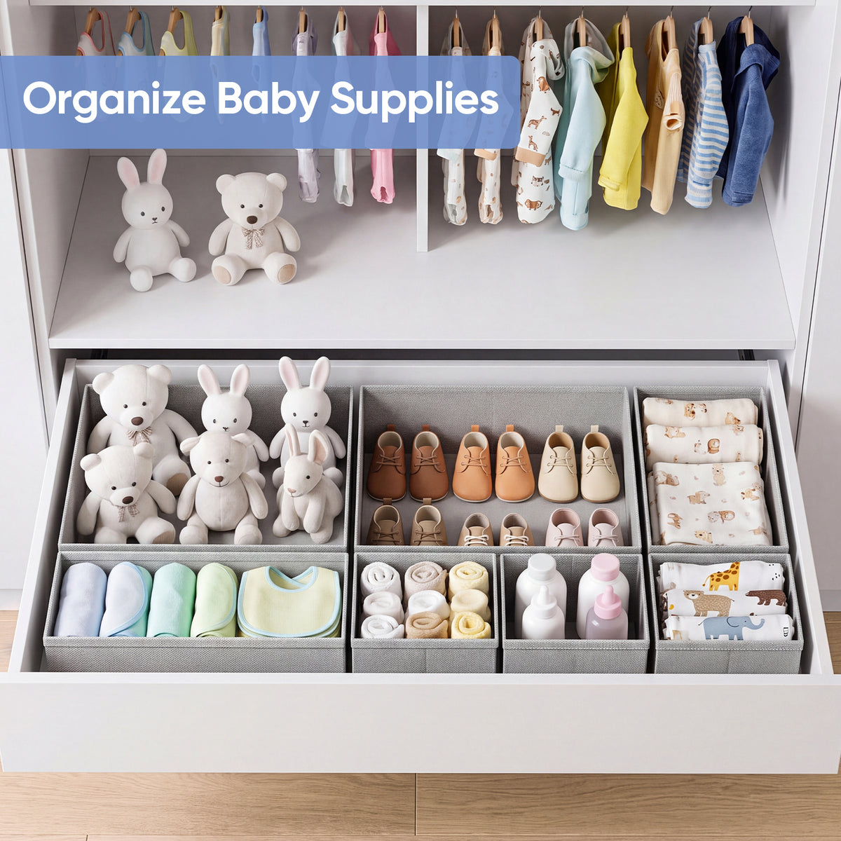 Drawer Organizer for Clothes, Nursery Drawer Divider, 10 Pack, Grey