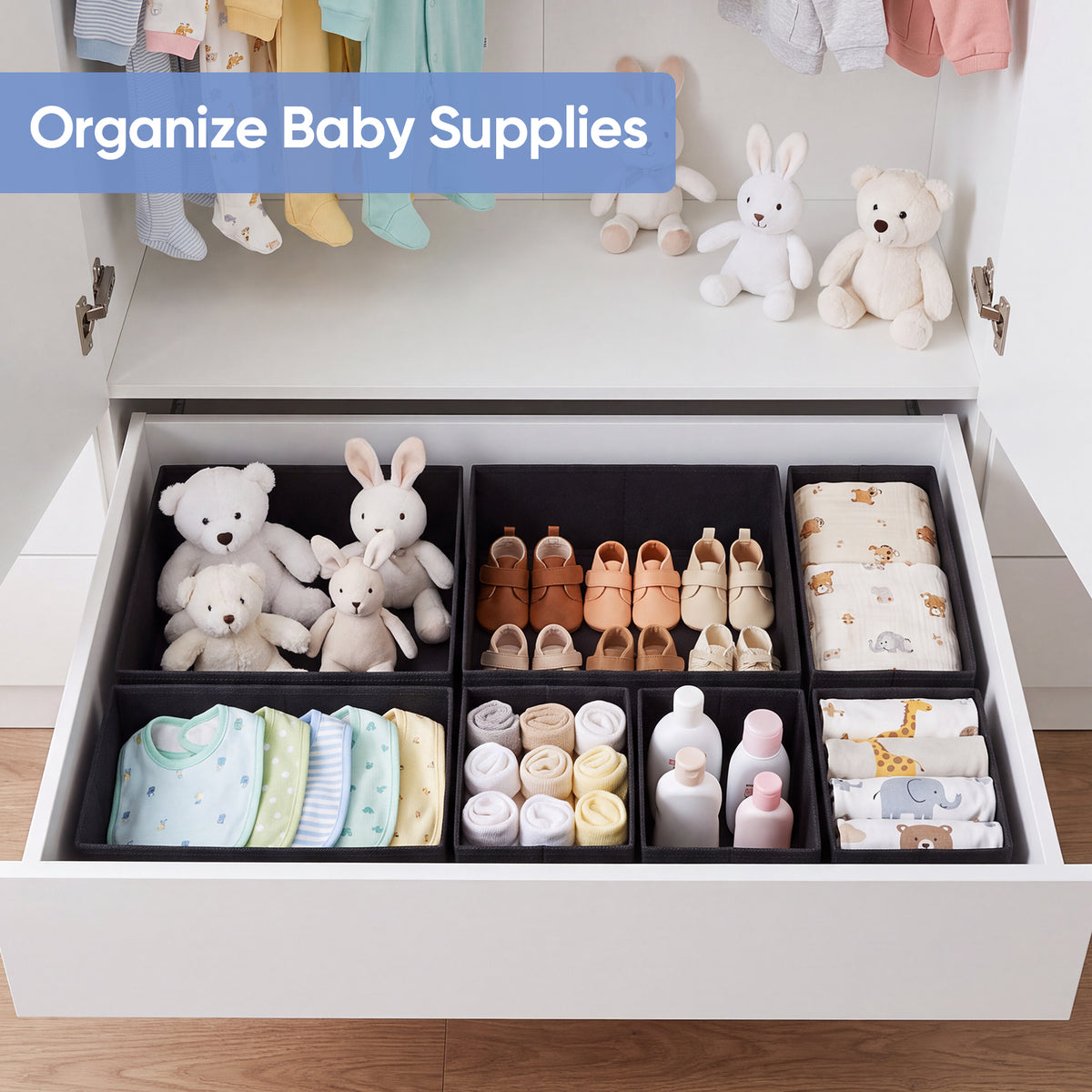 Drawer Organizer for Clothes, Nursery Drawer Divider, 18 Pack, Black