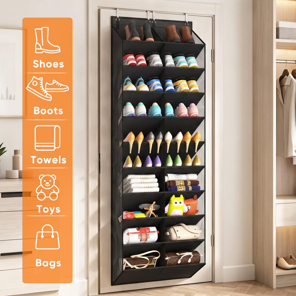 Over the Door Shoe Organizer, 20-30 Pairs Shoe Storage, 10-Tier, Black