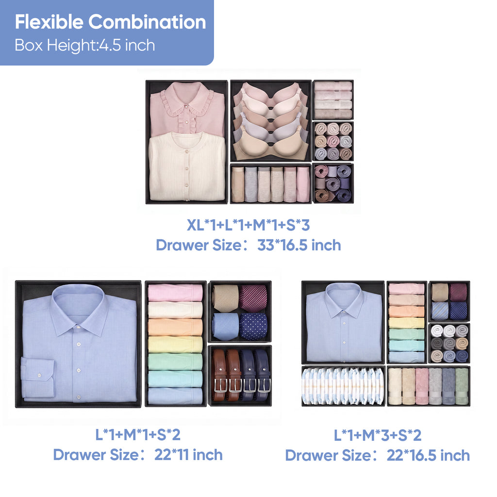 Drawer Organizer for Clothes, Nursery Drawer Divider, 18 Pack, Black