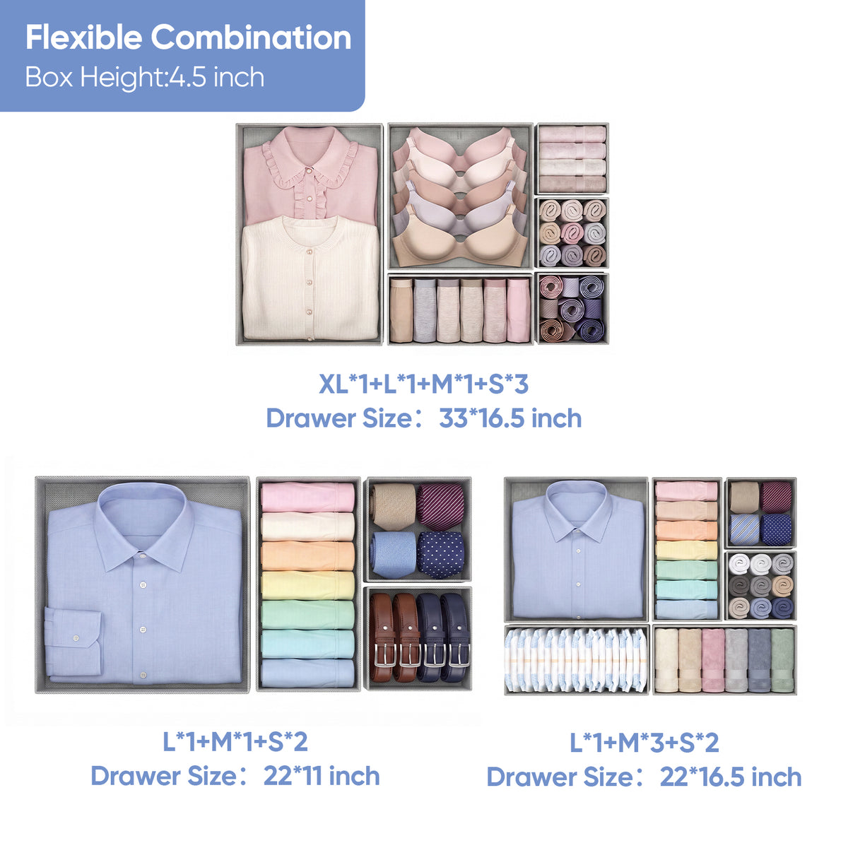 Drawer Organizer for Clothes, Nursery Drawer Divider, 10 Pack, Grey