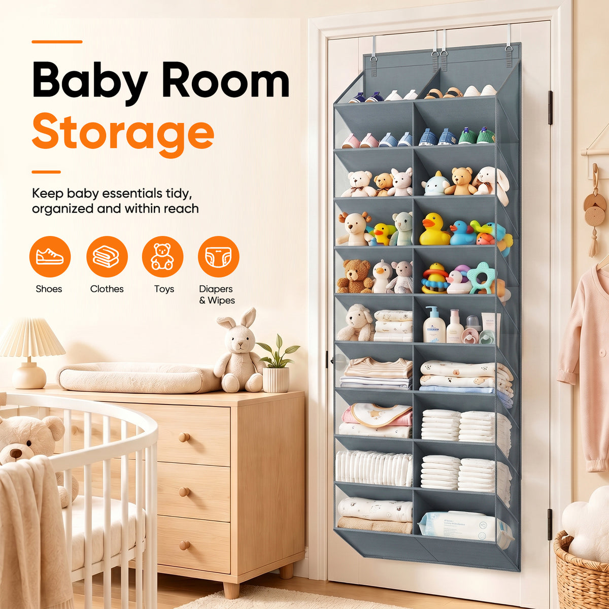 Over the Door Shoe Organizer, 20-30 Pairs Shoe Storage, 10-Tier, Grey