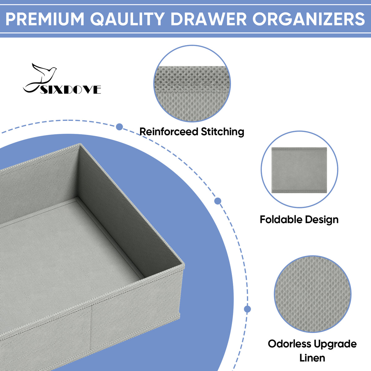 Drawer Organizer for Clothes, Nursery Drawer Divider, 10 Pack, Grey
