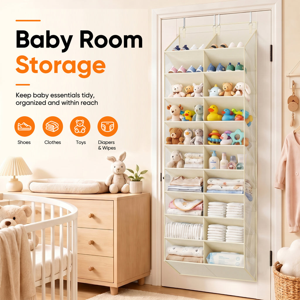 Over the Door Shoe Organizer, 20-30 Pairs Shoe Storage, 10-Tier, Beige