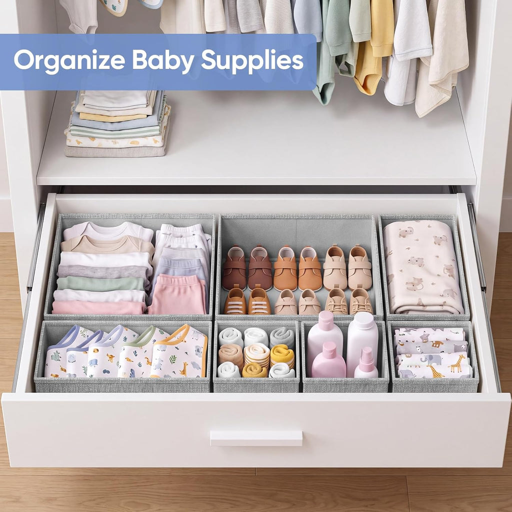 Drawer Organizer Bins Clothes for Underwear,Socks,Ties,12 Pack,Grey Foldable Closet Organizers and Storage,Fabric Drawers Dividers,Washable 3 Sizes for Dresser,Bedroom,Desk,Nursery