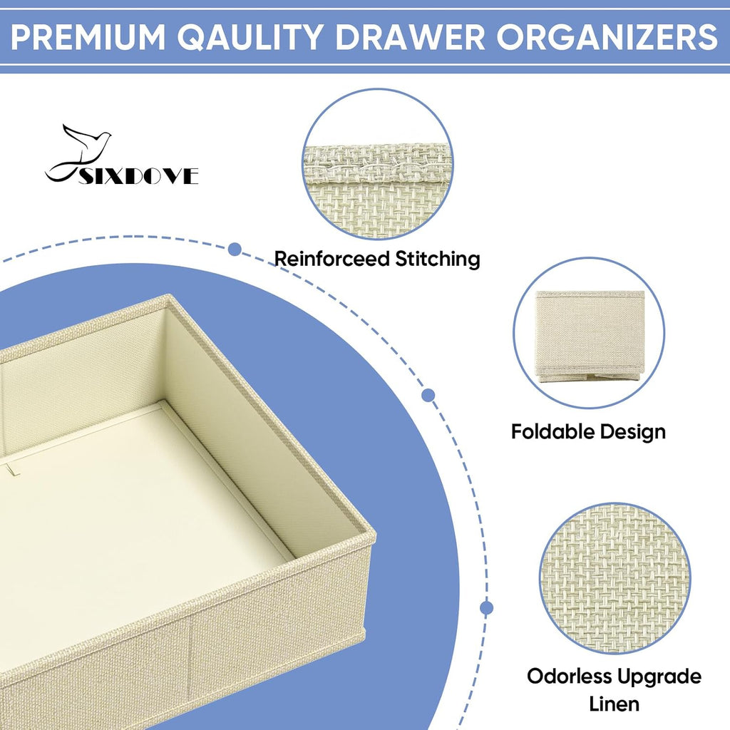 Drawer Organizer Bins Clothes for Underwear,Socks,Ties,12 Pack,Beige Foldable Closet Organizers and Storage,Fabric Drawers Dividers,Washable 3 Sizes for Dresser,Bedroom,Desk,Nursery