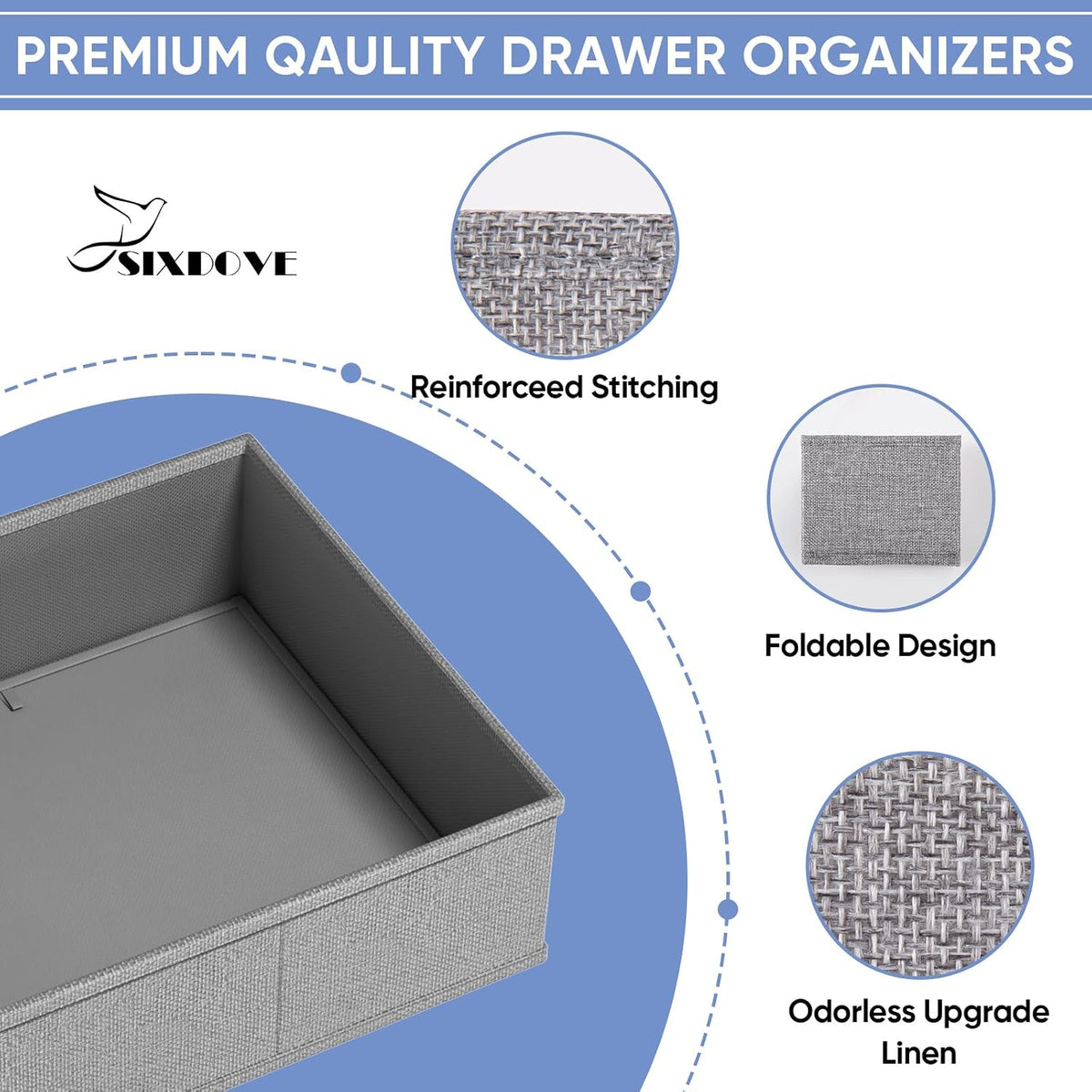 Drawer Organizer Bins Clothes for Underwear,Socks,Ties,20 Pack,Grey Foldable Closet Organizers and Storage,Fabric Drawers Dividers,Washable 3 Sizes for Dresser,Bedroom,Desk,Nursery