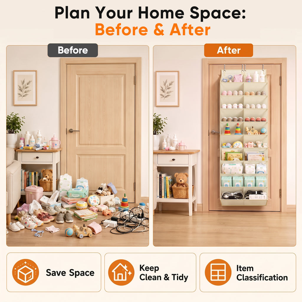 Over the Door Shoe Organizer, 20-30 Pairs Shoe Storage, 10-Tier, Beige