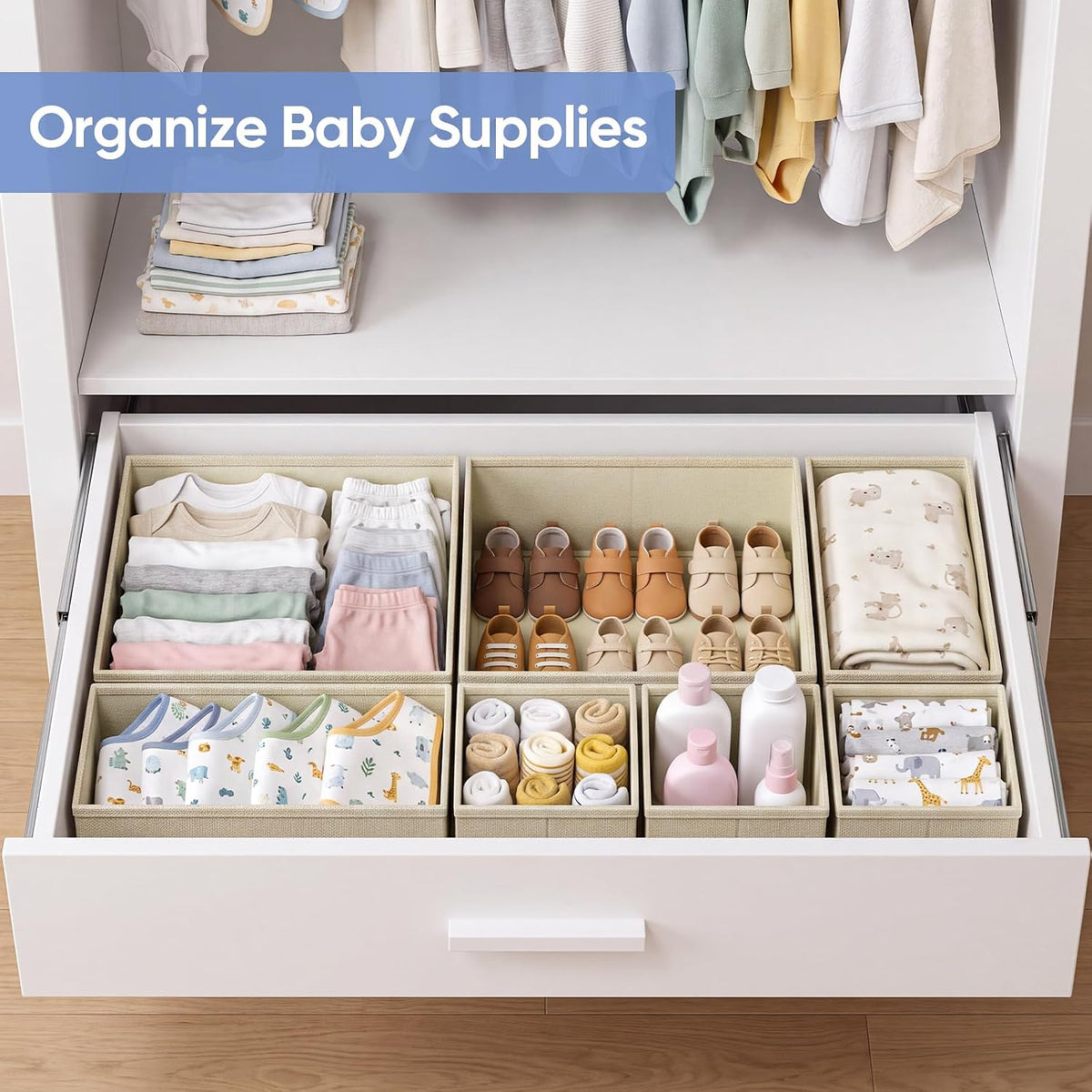 Drawer Organizer Bins Clothes for Underwear,Socks,Ties,20 Pack,Beige Foldable Closet Organizers and Storage,Fabric Drawers Dividers,Washable 3 Sizes for Dresser,Bedroom,Desk,Nursery