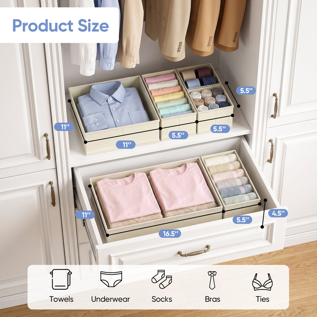 Drawer Organizer for Clothes, Nursery Drawer Divider, 10 Pack, Beige