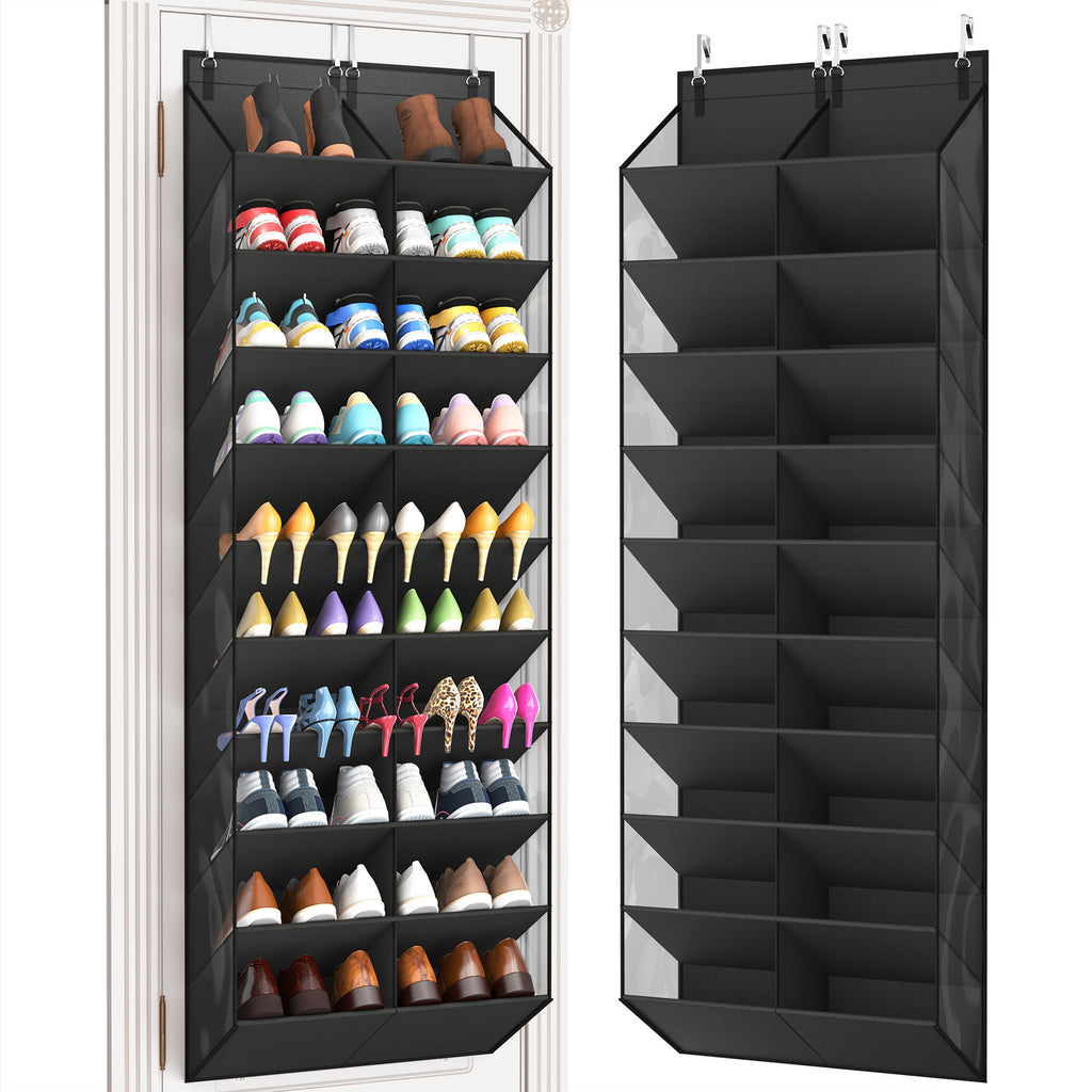 Over the Door Shoe Organizer, 20-30 Pairs Shoe Storage, 10-Tier, Black