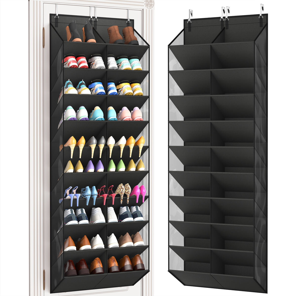 Over the Door Shoe Organizer, 20-30 Pairs Shoe Storage, 10-Tier, Black