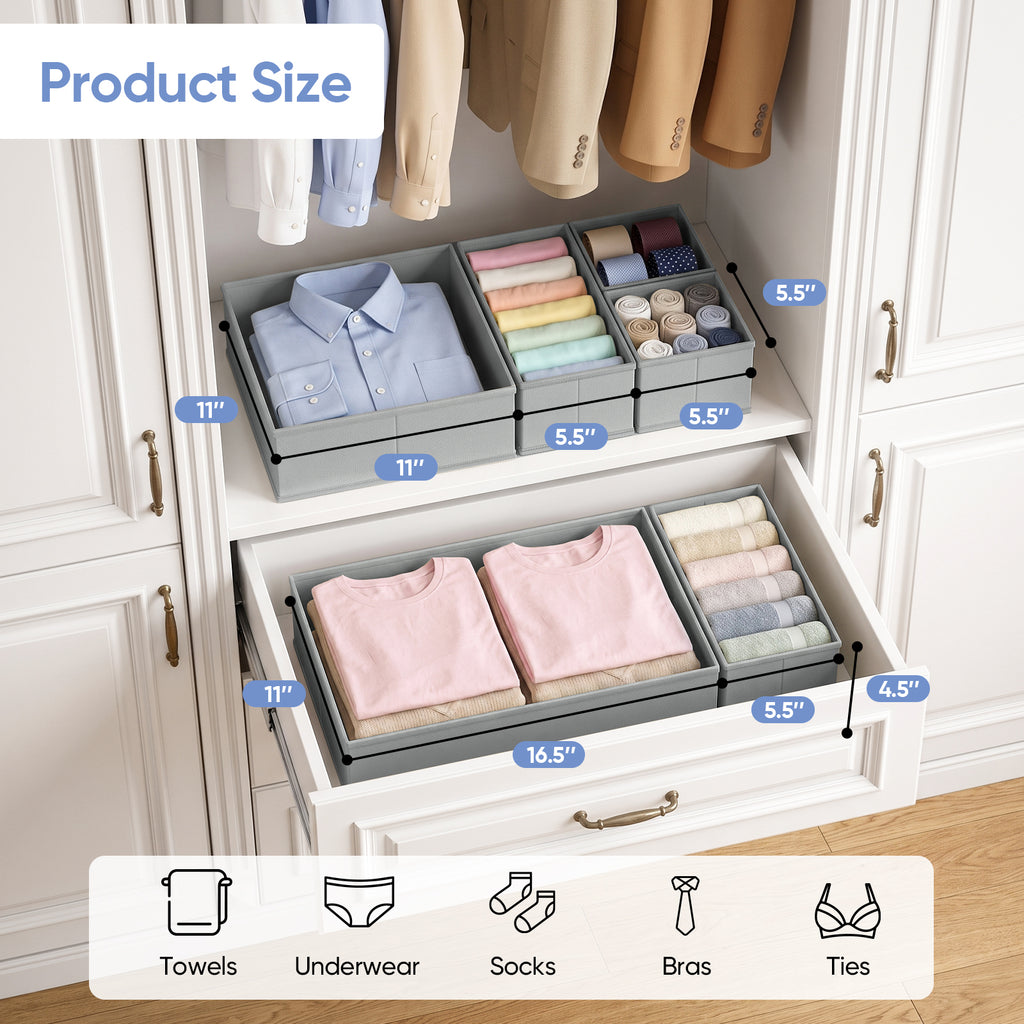 Drawer Organizer for Clothes, Nursery Drawer Divider, 10 Pack, Grey