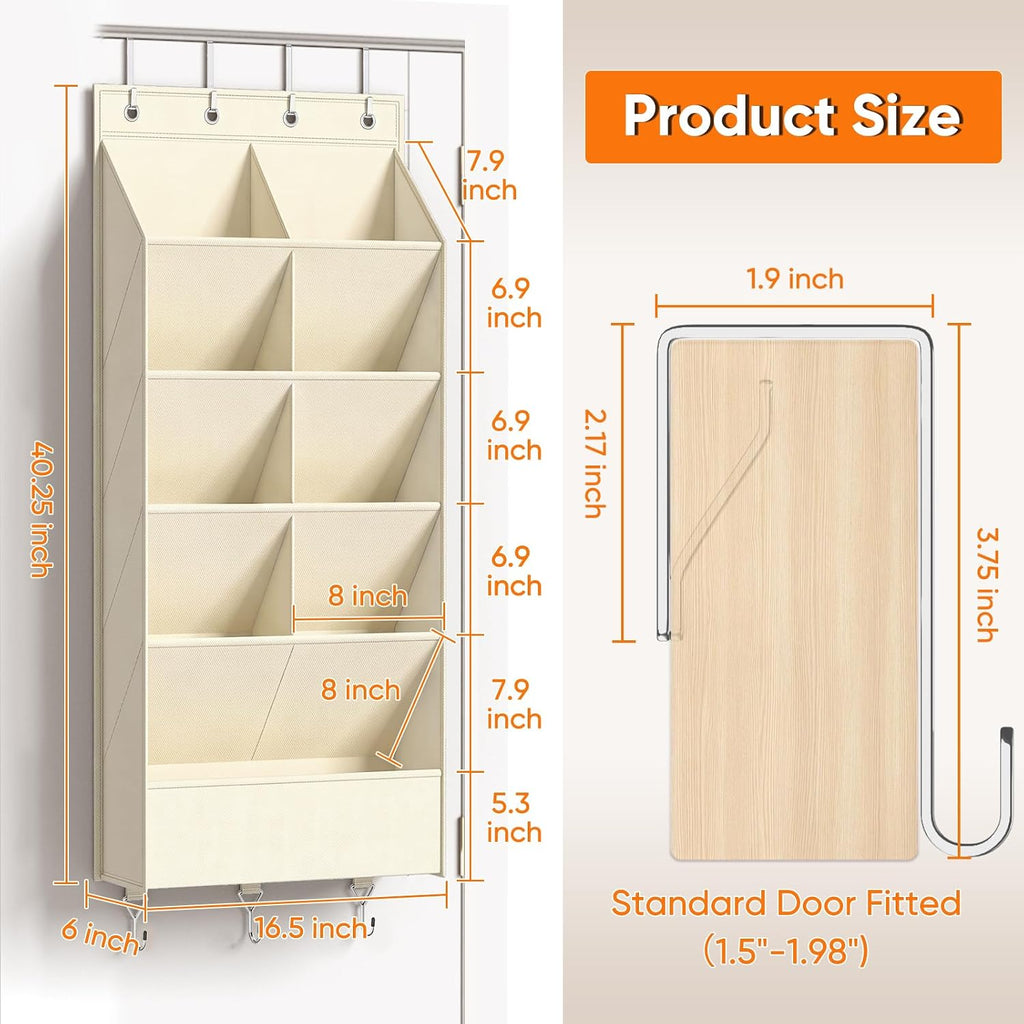 5 Tier Over the Door Shoe Organizer, Beige | 3 Bottom Hooks