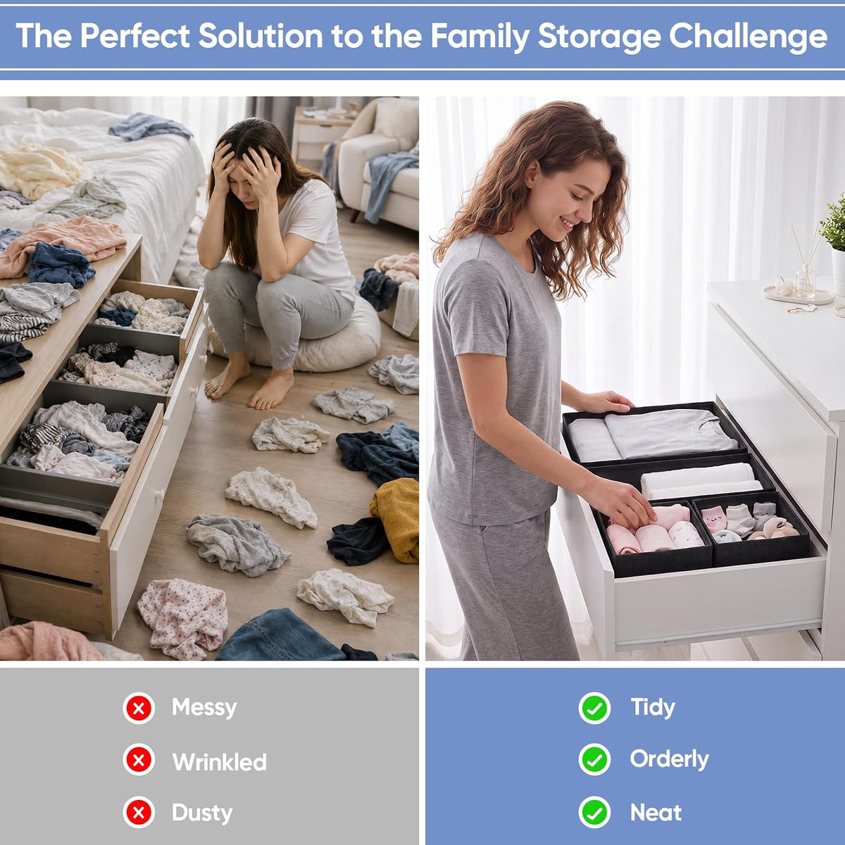 Drawer Organizer Bins Clothes for Underwear,Socks,Ties,20 Pack,Black Foldable Closet Organizers and Storage,Fabric Drawers Dividers,Washable 3 Sizes for Dresser,Bedroom,Desk,Nursery