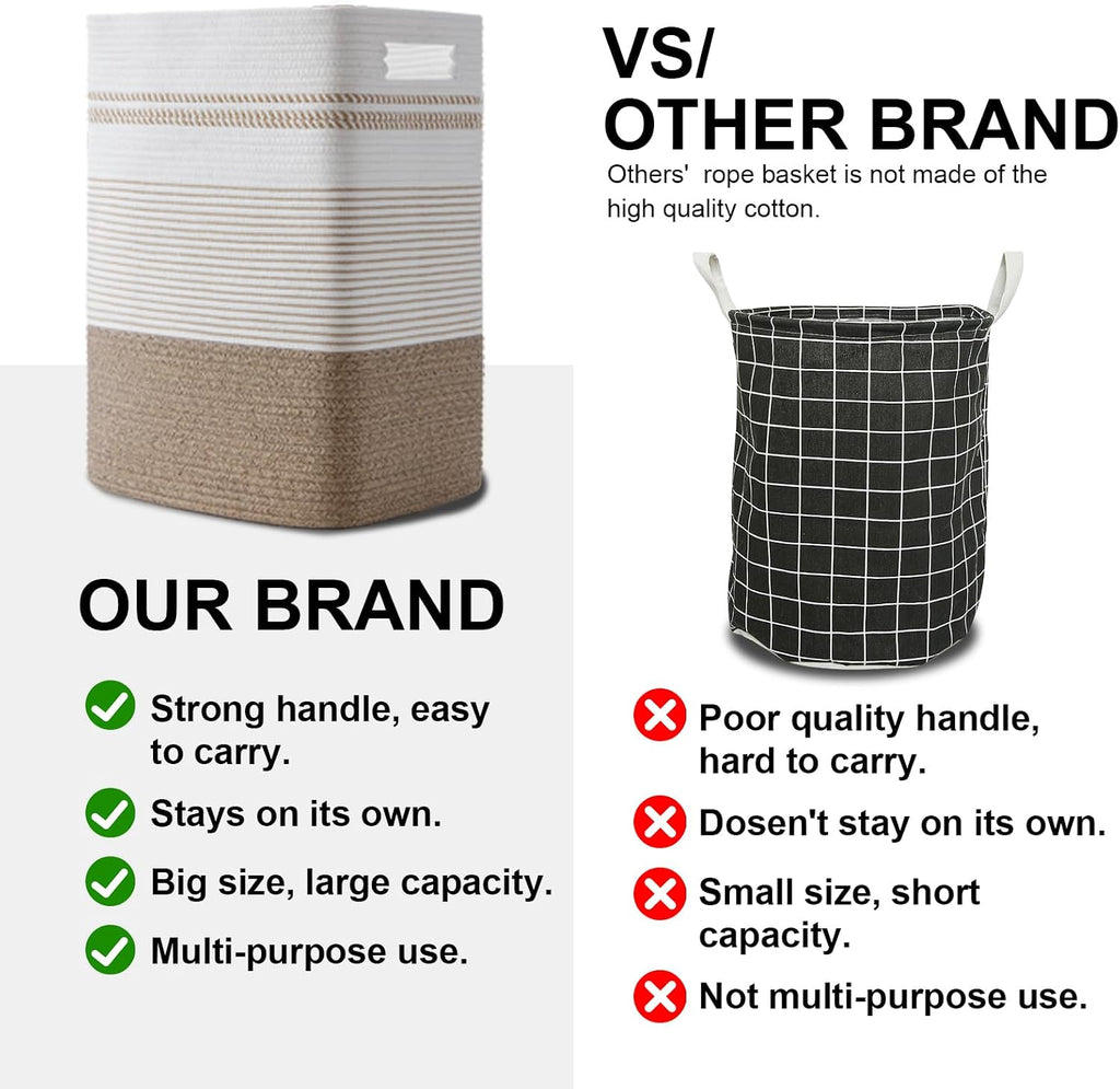 80L Large Cotton Rope Laundry Basket for Bedroom & Laundry Room, Tall Clothes Hamper with Sturdy Handles, Neutral Storage Bin Capable of Holding Blankets and Toys