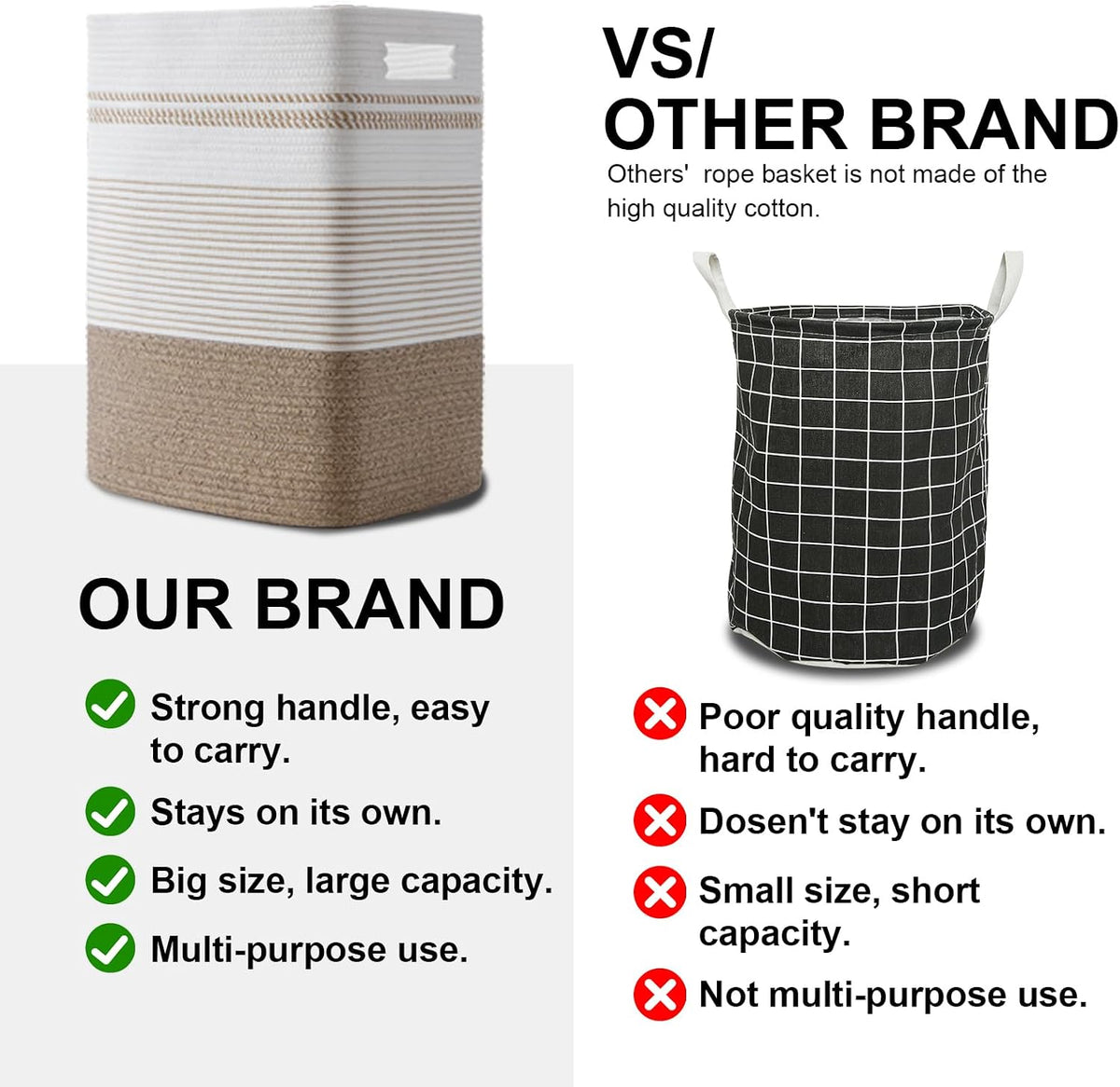 80L Large Cotton Rope Laundry Basket for Bedroom & Laundry Room, Tall Clothes Hamper with Sturdy Handles, Neutral Storage Bin Capable of Holding Blankets and Toys