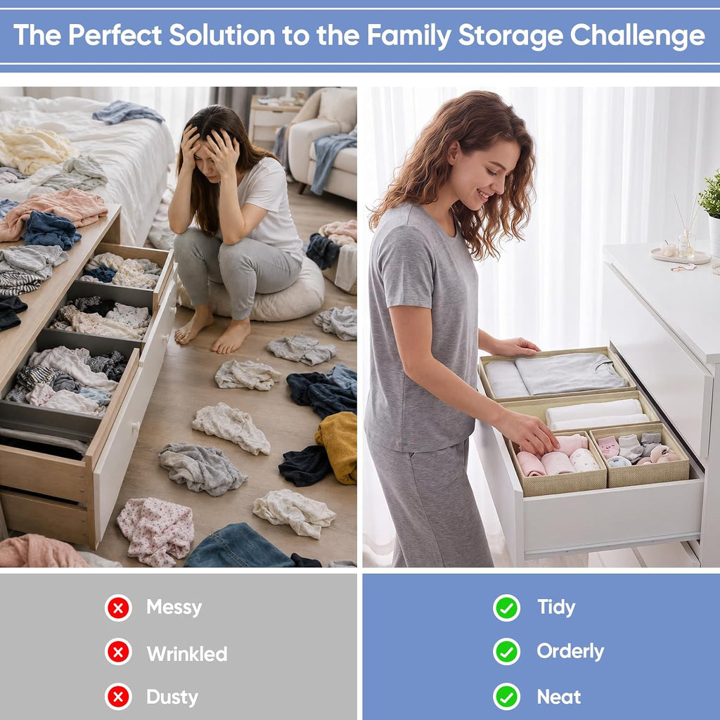 Drawer Organizer Bins Clothes for Underwear,Socks,Ties,20 Pack,Beige Foldable Closet Organizers and Storage,Fabric Drawers Dividers,Washable 3 Sizes for Dresser,Bedroom,Desk,Nursery