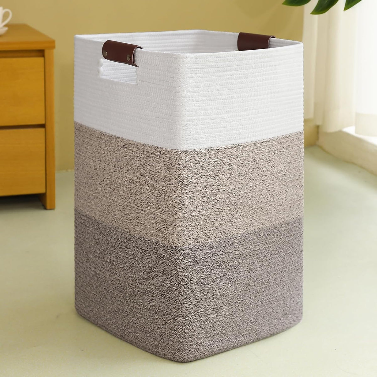 Laundry Hamper 96L Extra Large Laundry Basket, Woven Blanket Basket | Cotton Woven Storage Hamper with Handles for Living Room, Large Baskets for Pillows, Blankets, Clothes-Gradient Yellow