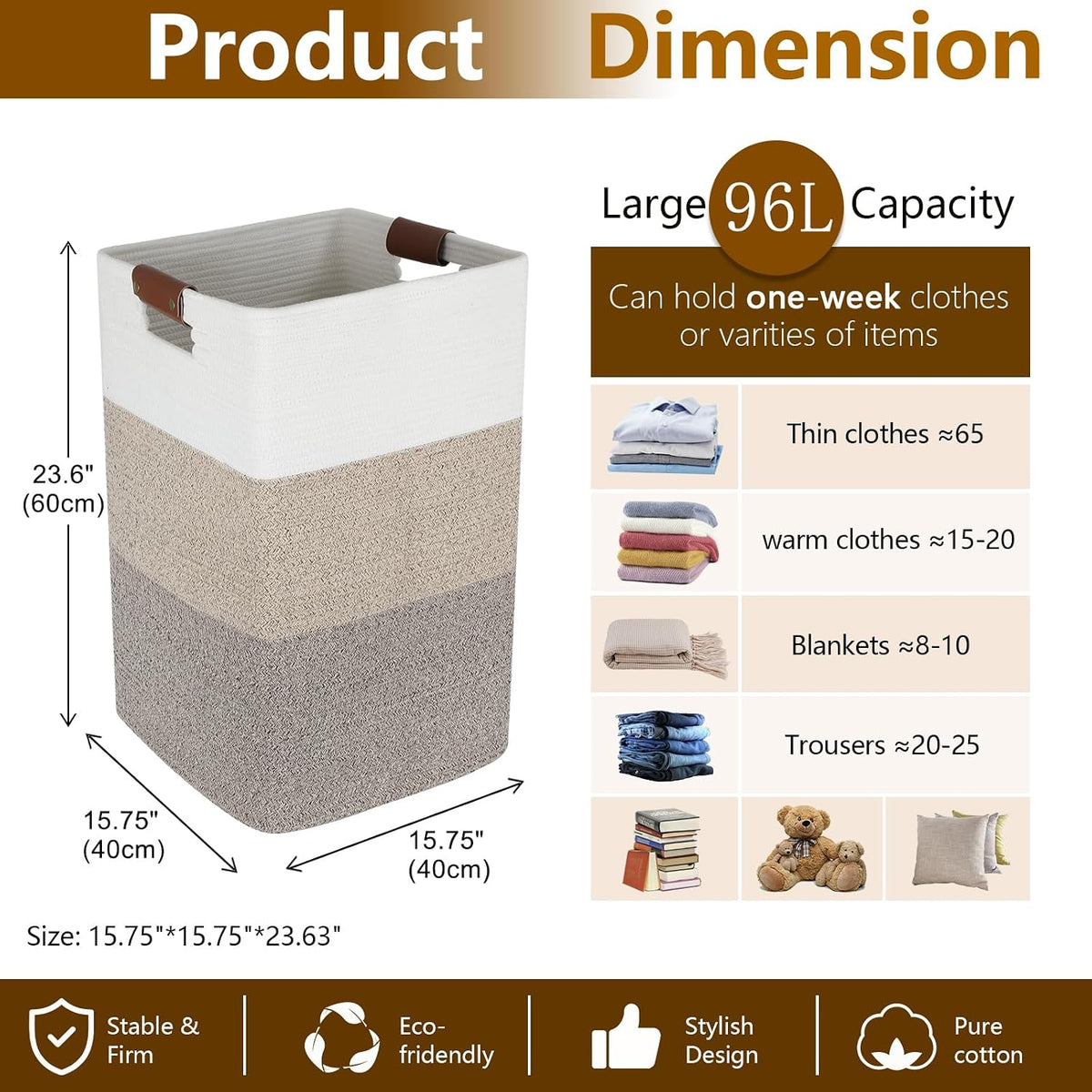 Laundry Hamper 96L Extra Large Laundry Basket, Woven Blanket Basket | Cotton Woven Storage Hamper with Handles for Living Room, Large Baskets for Pillows, Blankets, Clothes-Gradient Yellow