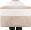 75L Large Cotton Rope Basket, Soft Toy Storage Bin for Nursery & Living Room, Decorative Blanket Basket for Bedroom, Baby-Safe Organizer for Pillows &Laundry, 22''×17''×12'', Brown and White