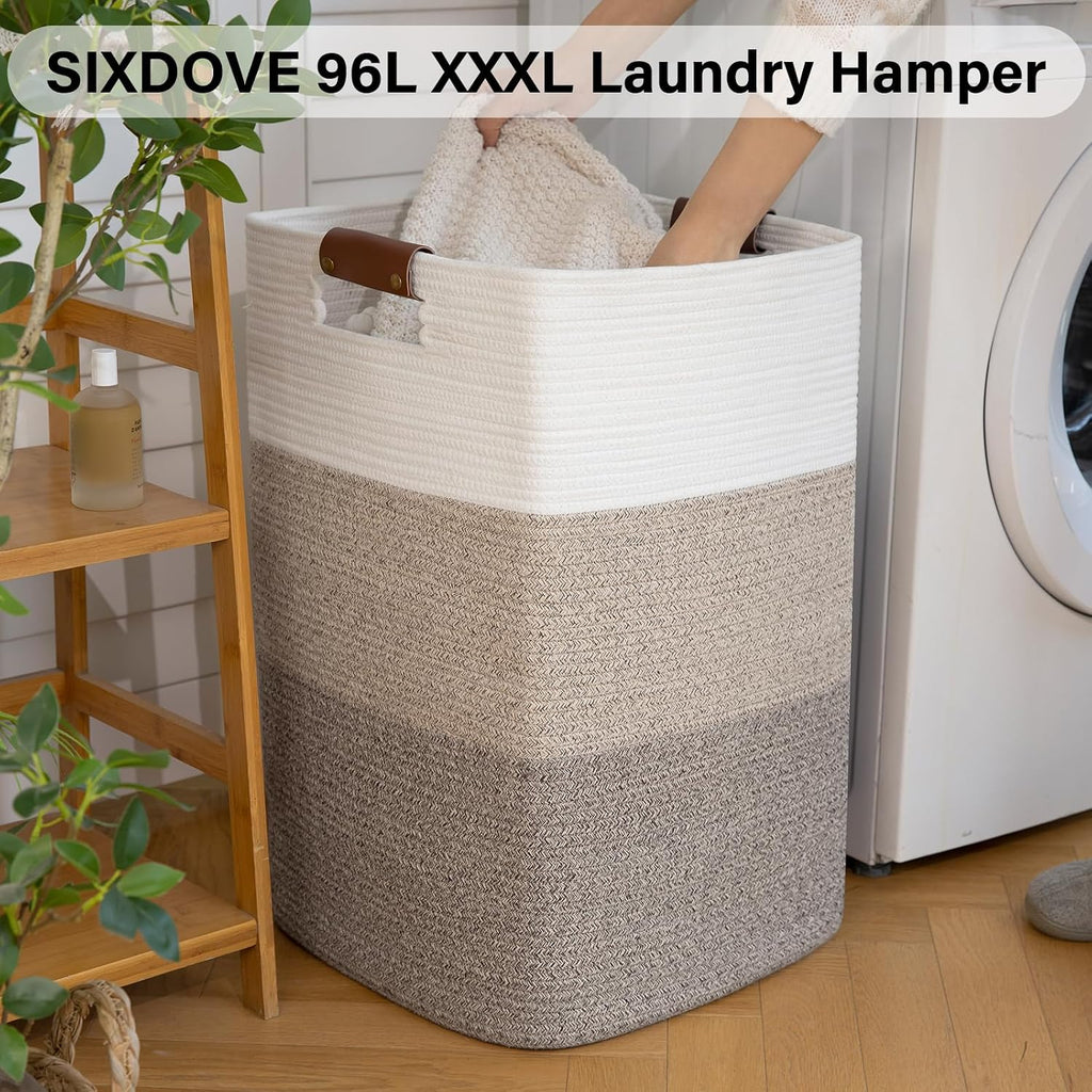 Laundry Hamper 96L Extra Large Laundry Basket, Woven Blanket Basket | Cotton Woven Storage Hamper with Handles for Living Room, Large Baskets for Pillows, Blankets, Clothes-Gradient Yellow