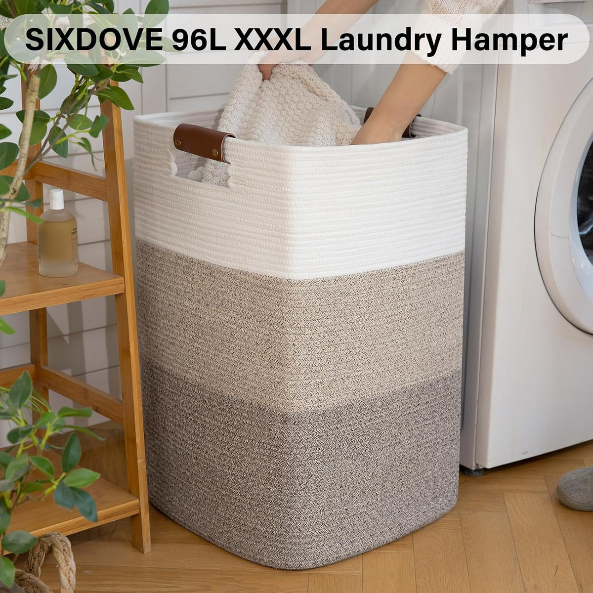 Laundry Hamper 96L Extra Large Laundry Basket, Woven Blanket Basket | Cotton Woven Storage Hamper with Handles for Living Room, Large Baskets for Pillows, Blankets, Clothes-Gradient Yellow