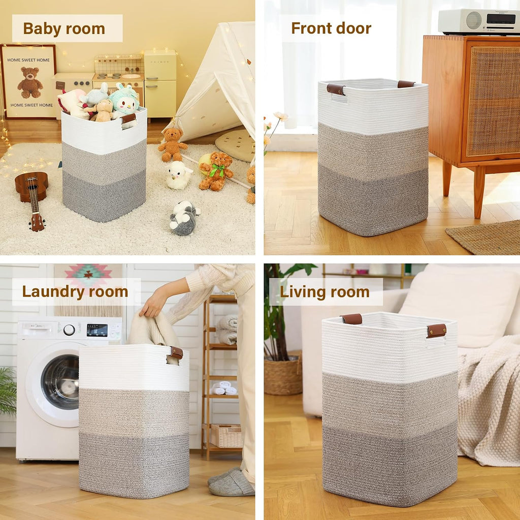 Laundry Hamper 96L Extra Large Laundry Basket, Woven Blanket Basket | Cotton Woven Storage Hamper with Handles for Living Room, Large Baskets for Pillows, Blankets, Clothes-Gradient Yellow