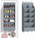 5 Tier Over the Door Shoe Organizer with 3 Bottom Hooks, Grey | Heavy Duty Oxford Fabric Hanging Shoe Rack for Closet Door Hanging Organizer with 9 Pockets Sneaker Boot Slipper Storage