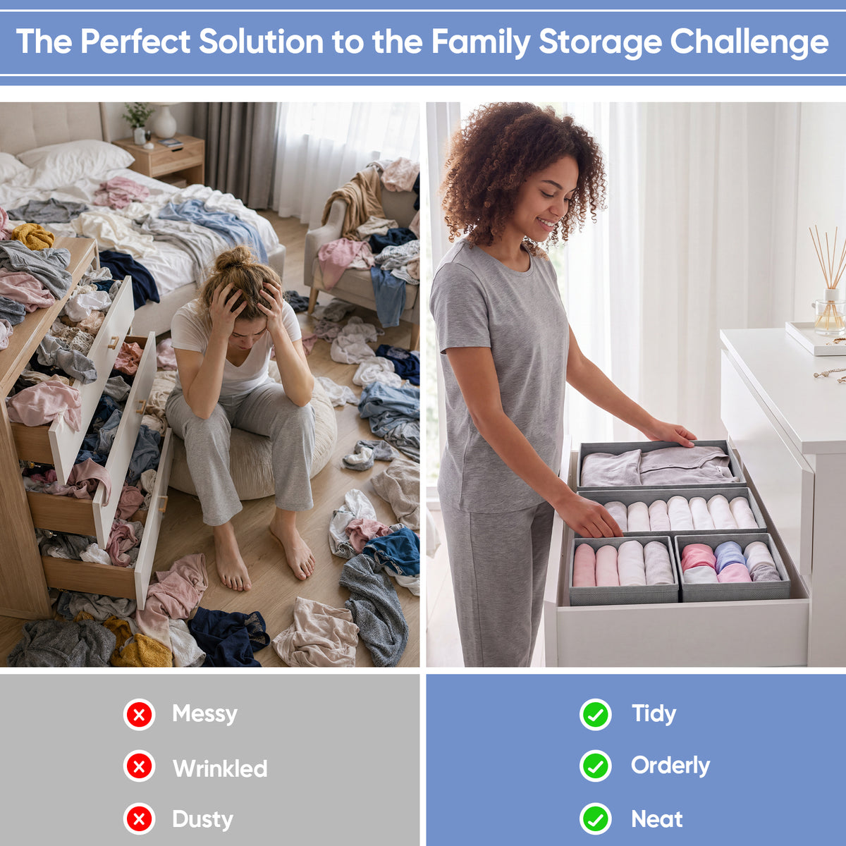 Drawer Organizer for Clothes, Nursery Drawer Divider, 10 Pack, Grey