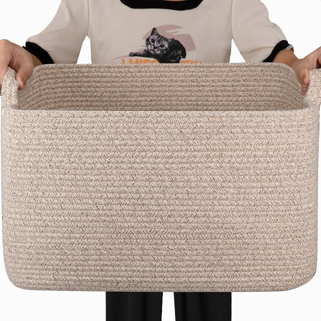 65L Large Woven Blanket Basket for Living Room, 19.7"x15.7"x11.8" | Nursery Laundry Hamper with Handle for Organizing Blankets, Pillows, Toy Storage With Handle, Large Baskets for Organizing