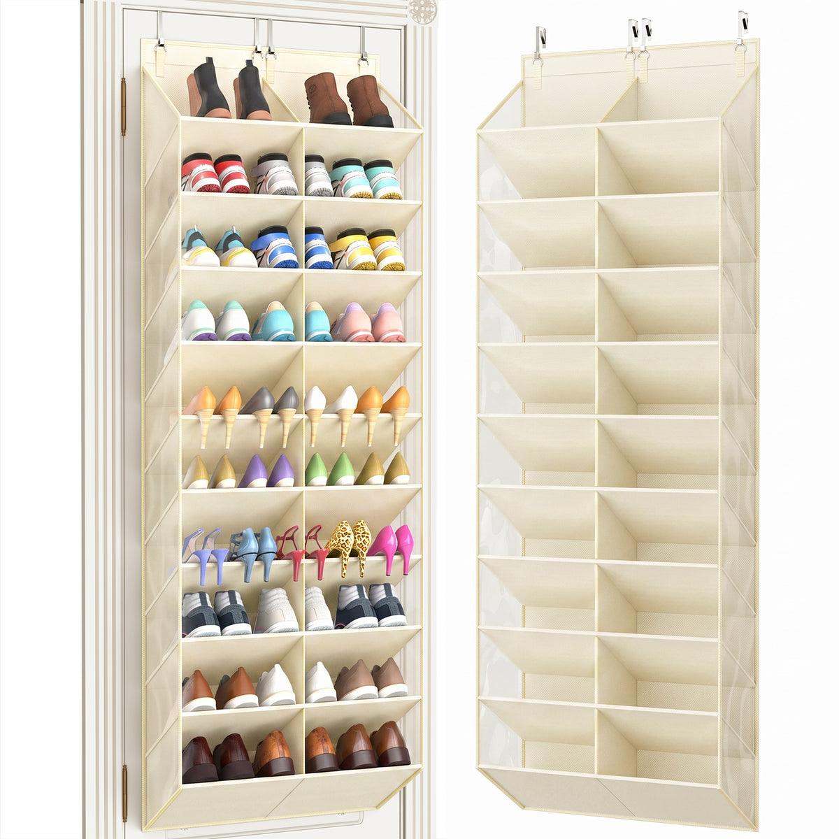 Over the Door Shoe Organizer, 20-30 Pairs Shoe Storage, 10-Tier, Beige