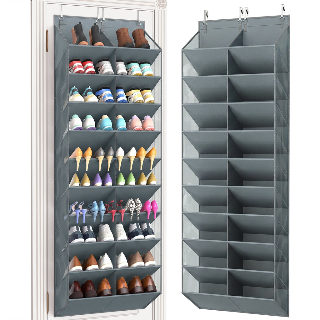 Over the Door Shoe Organizer, 20-30 Pairs Shoe Storage, 10-Tier, Grey