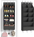 5 Tier Over the Door Shoe Organizer with 3 Bottom Hooks, Black | Heavy Duty Oxford Fabric Hanging Shoe Rack for Closet Door Hanging Organizer with 9 Pockets Sneaker Boot Slipper Storage
